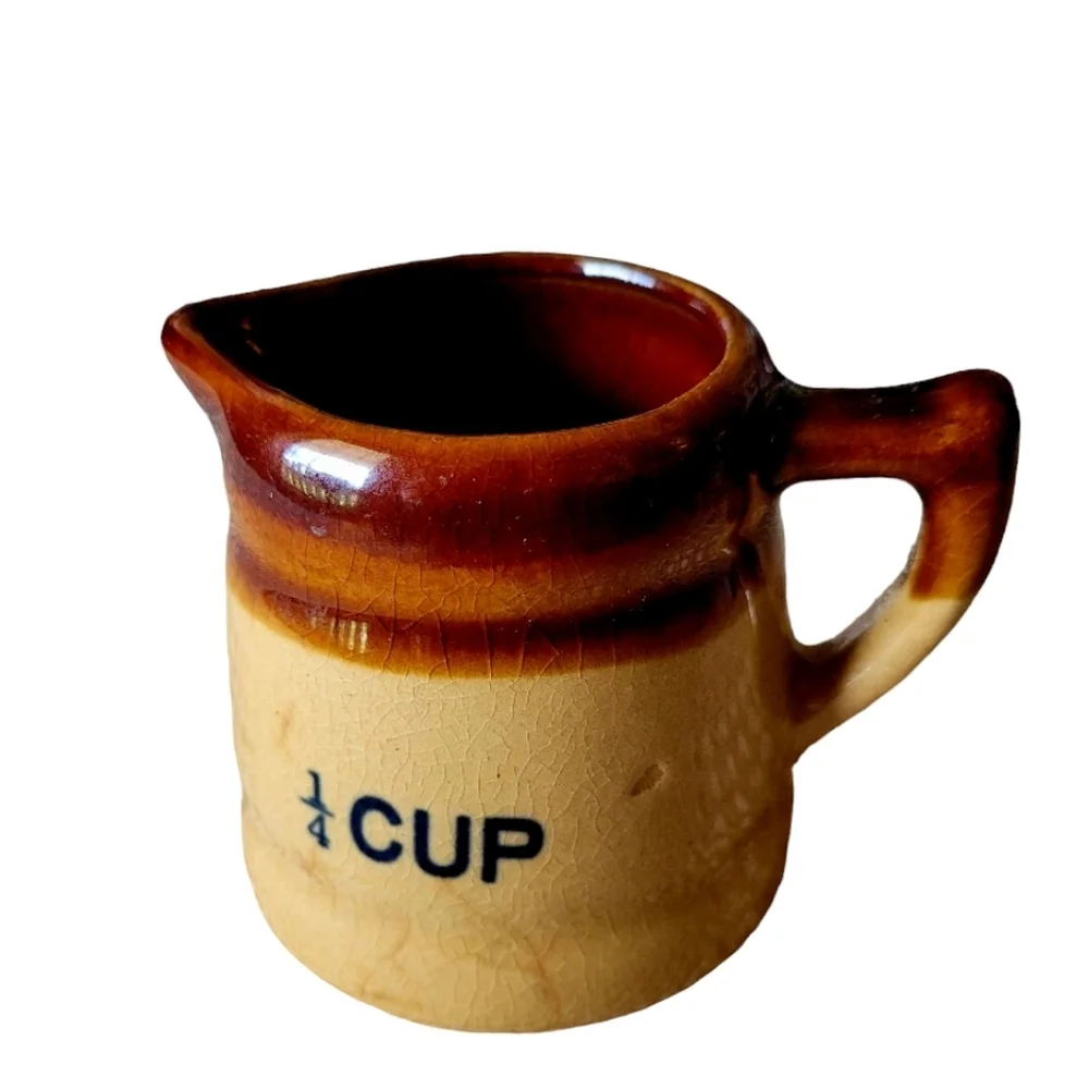 Vintage Brown Drip Glaze Pottery Set of 4 Graduated Measuring Cups Rustic